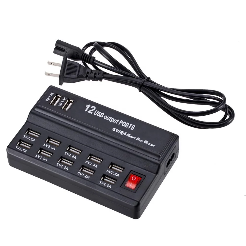 
USB Fast Charge HUB 12 Ports 12A Smart Charging Station USB Charger Mobile Phone Tablet Digital Charger for iPhone Samsung 
