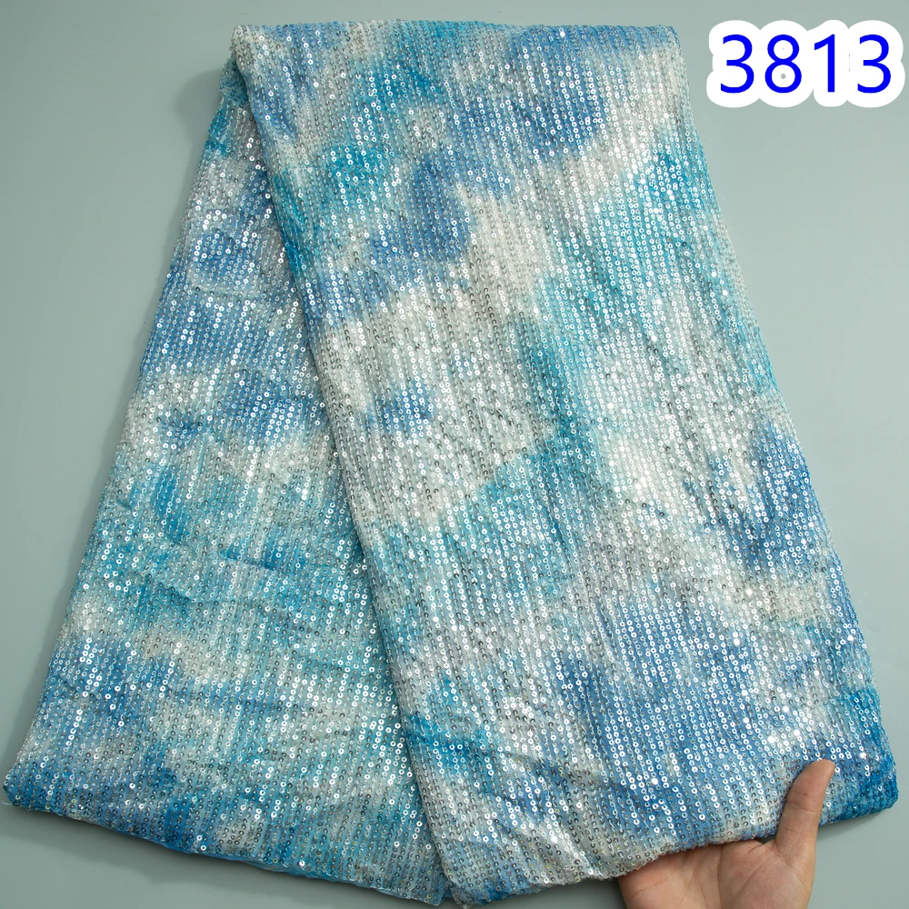 Colorful African Lace Fabric Sequins Mesh Luxury Heavy 2024 High Quality Nigerian French Tulle Fabric for Women DIY Dress 3813