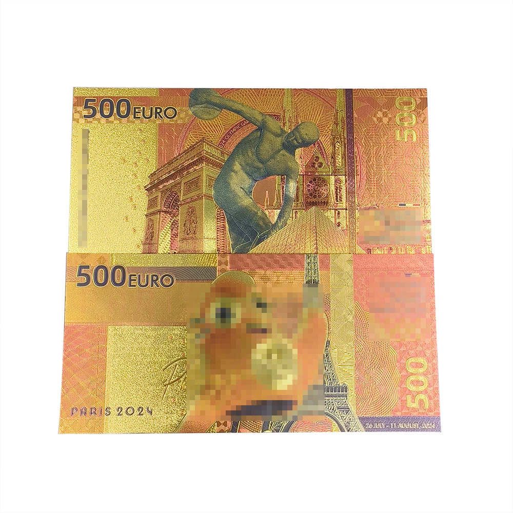 2024 Custom Euro 500 Paris Sports Souvenir Card Plastic Gold Foil Banknote In Stock