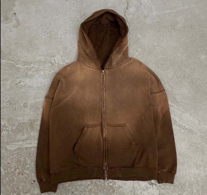 Custom Heavy Weight Fleece Oversize Y2k Stone Acid Wash Sun Faded Zip Up Cotton Hoodie Blank Manufacturer