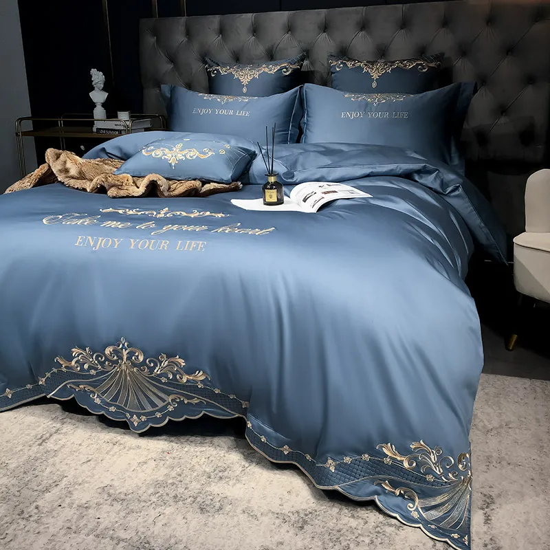 European Luxury home textile 100% cotton Embroidery Bedding set bed sheet pillow case bedsheet set