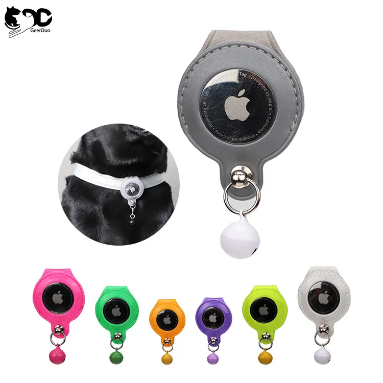 Geerduo Wholesale Reflective PU Leather GPS Airtag ID Tag Case Holder For Dog Cat Collars