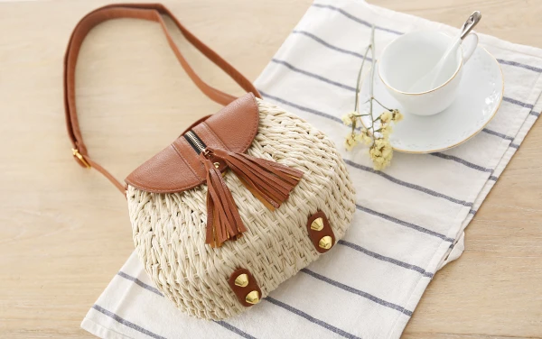 Knitting Summer Bohemian Tassel Straw Beach Crossbody Shoulder Bag For Lady
