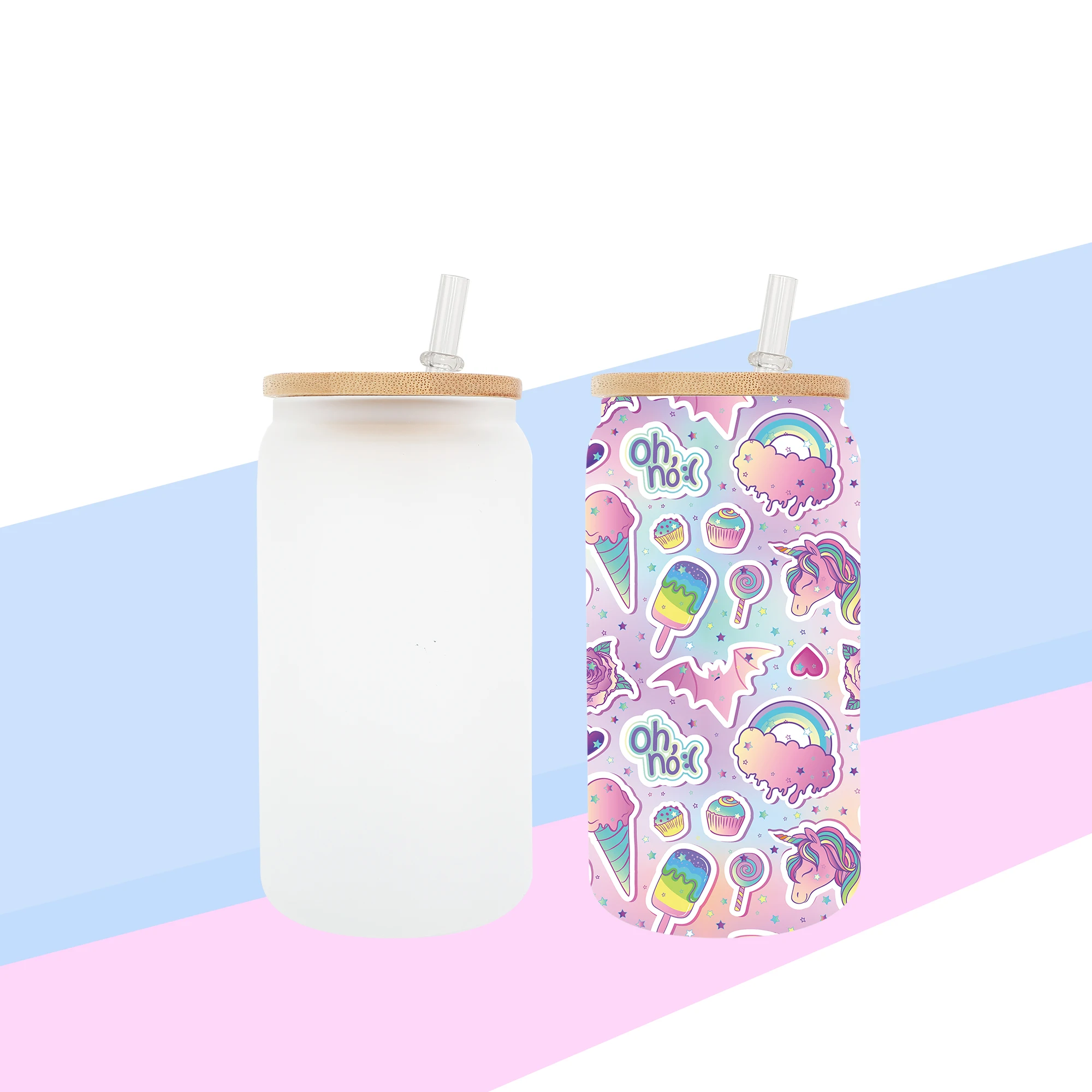 New Arrival 12oz 16oz Blank Sublimation Beer Shaped Glass Soda Can With Bamboo Lid And Clear Plastic Straw Suitable For Vinyl