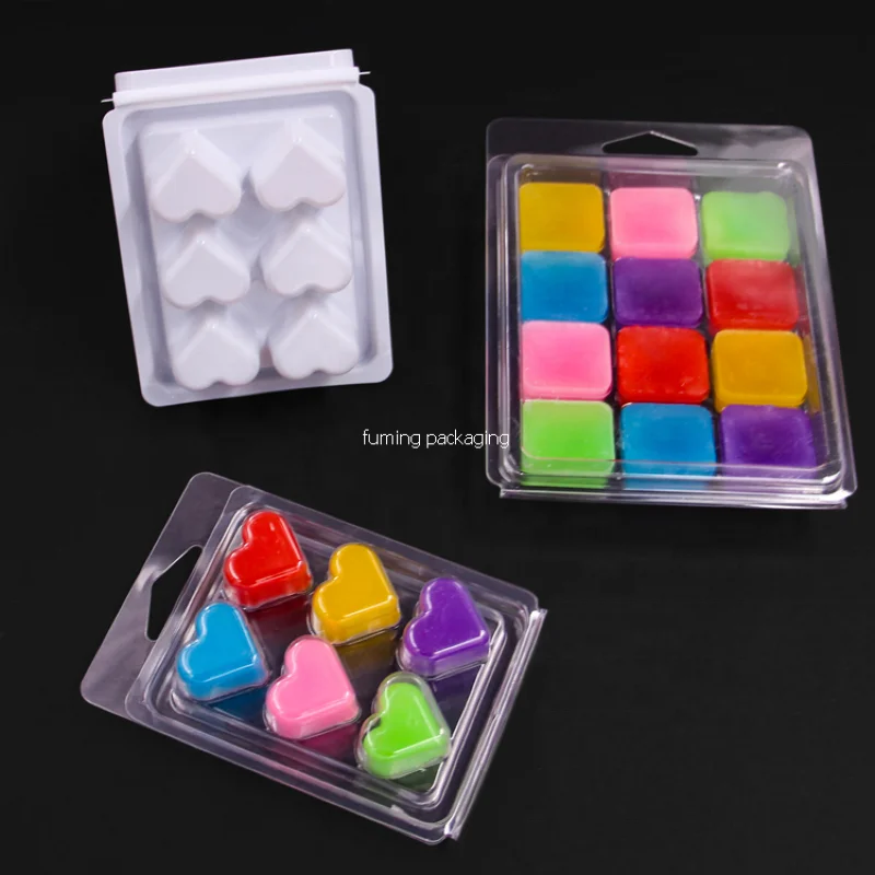Custom Plastic Blister Square Round Cavity Clam Shell Clamshell Wax Melt Mold Plastic Packaging Candle Boxes Tray