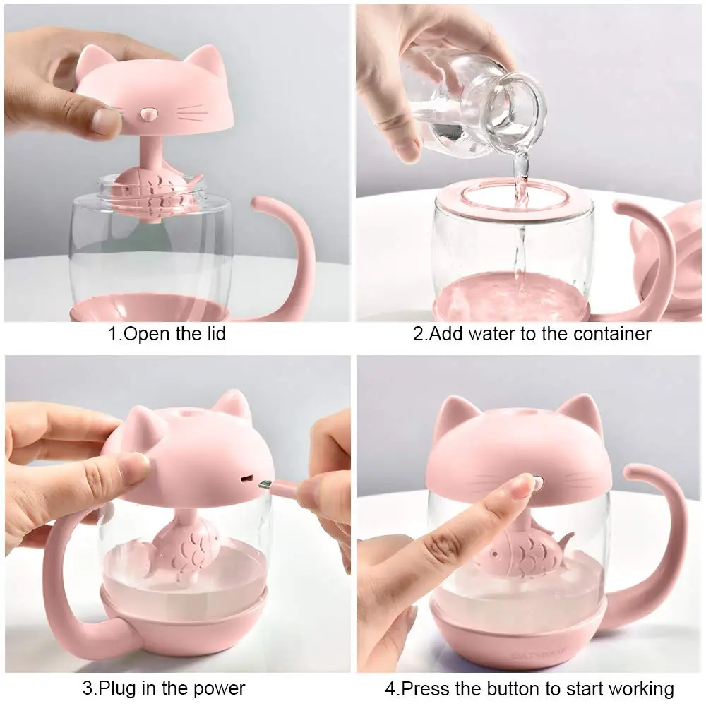 2020 мини увлажнитель воздуха, | На день матери, | Fathers Day | USB Кот Маленький увлажнитель воздуха с 350 мл резервуар для воды и, в наличии 7 цветов, ночник, 3 в 1