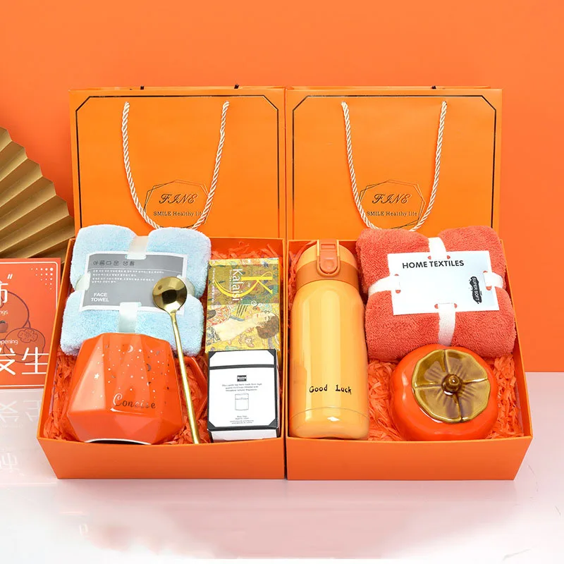 2023 Novelty Orange Notebooks Mugs Umbrellas Bottle Set Wedding Supplies Holiday Thanksgiving Gifts For Women Business Gift Set