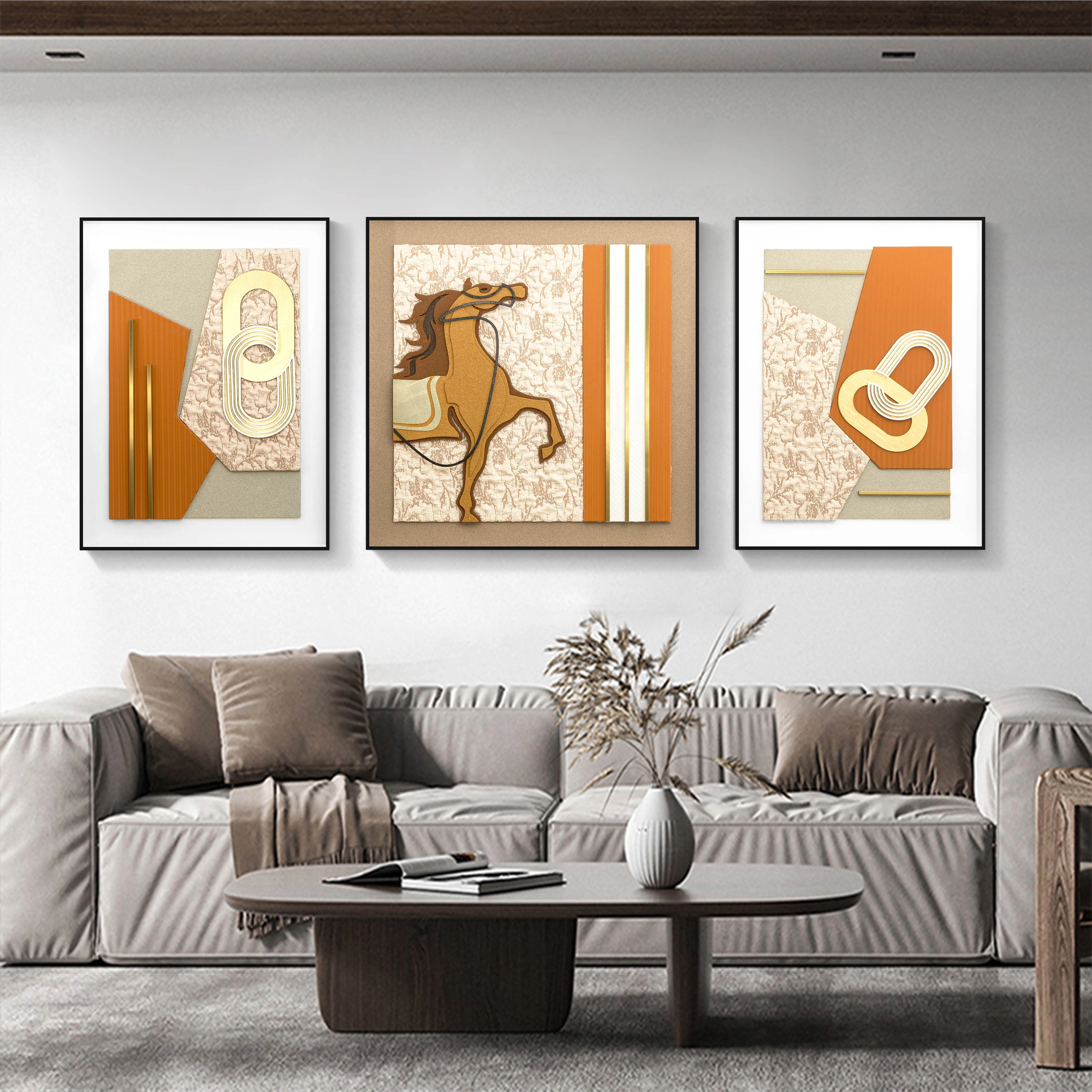 3d three-dimensional  horse wall art Abstract simple modern painting wall decor sofa background hanging paintings