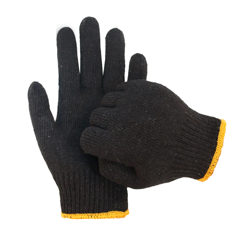 Wholesale Custom Black stain resistant Cotton Knitted Hand Gloves for worker men hand protection