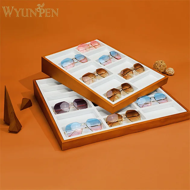 WYP 18 Slot Solid wood Modern Minimalism Sunglasses Display Stand Glasses Wooden Lacquer Beveled Tray Display Rack