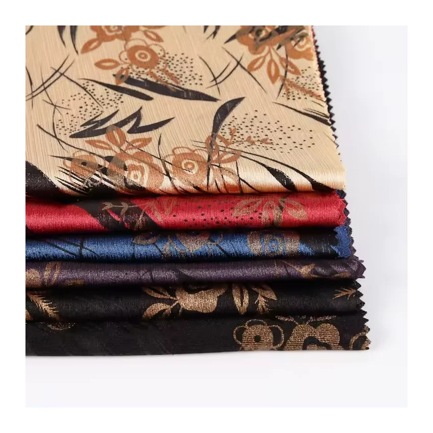 Flower Fabric bright stripe warp knit fabric with nacre and leather foil Polyester+spandex For Women For Sale