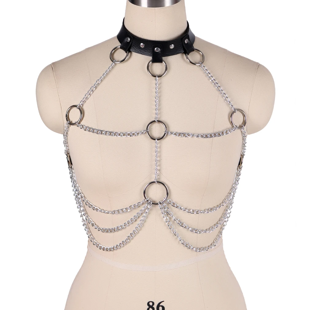 Rave Bra Pole Wear Goth Leather Harness Belt Punk Chest Straps Adjustable Body Bondage Fetish Sexy Slave Costumes Buckle Top