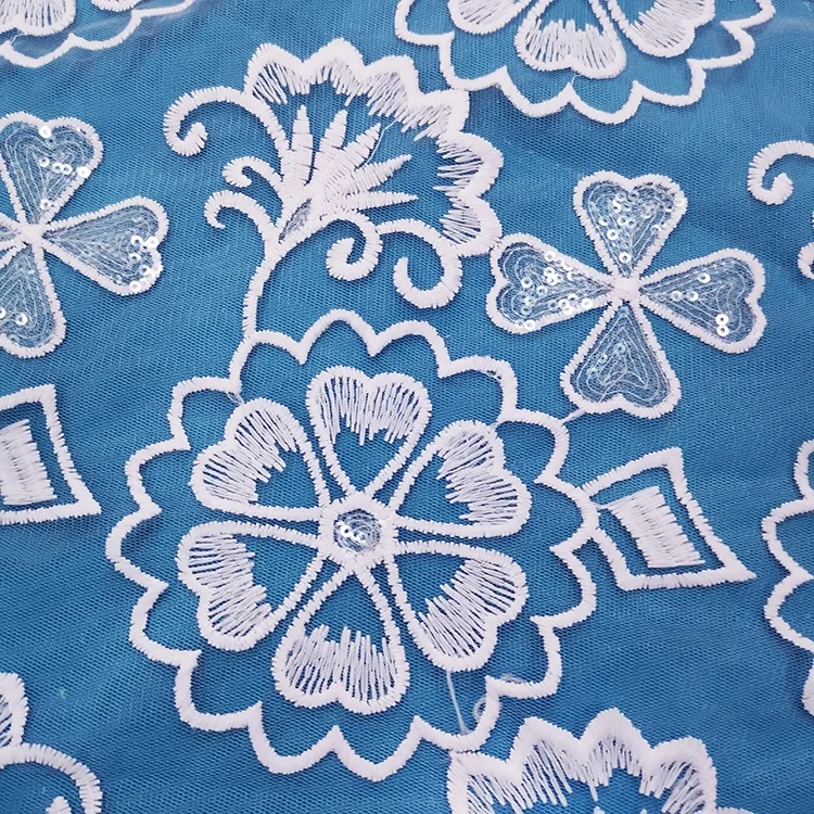 factory wholesale price new design sequins wedding white bridal lace fabric