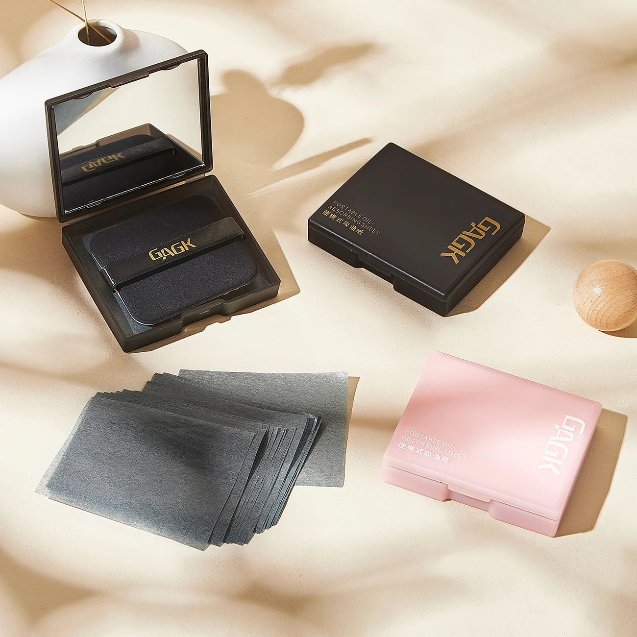 OEM Summer Hot Sale 100pcs paper High Quality Makeup Tools Facial Oil-absorbing paper with mirror and powder puff