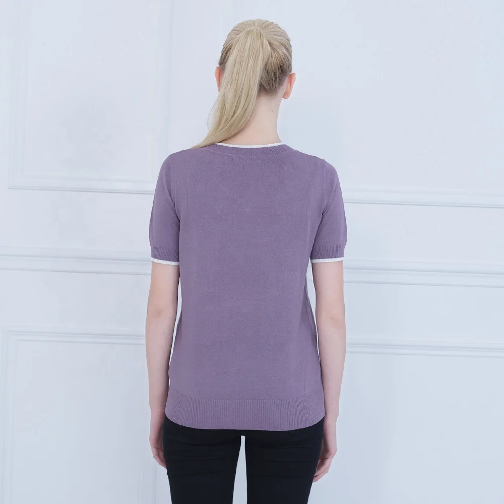 
2020 Best Quality O-neck Slim knit blouse Women Elastic solid color short Sleeve t shirt for women 