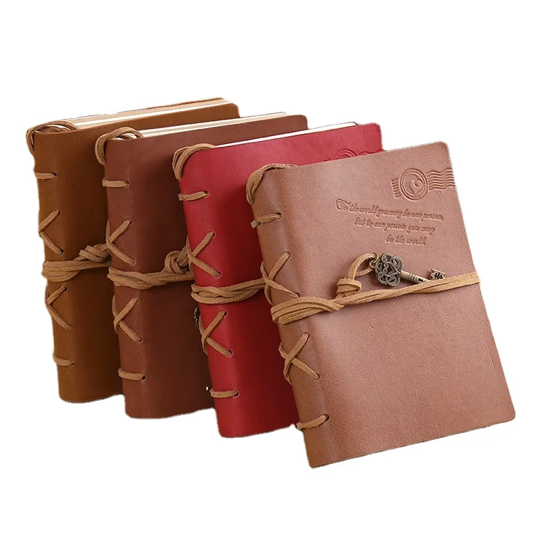 Wholesale/Customized Logo A6 Size Leather Business Notebook with Key, Leather Diary Notebook with Key and Rope