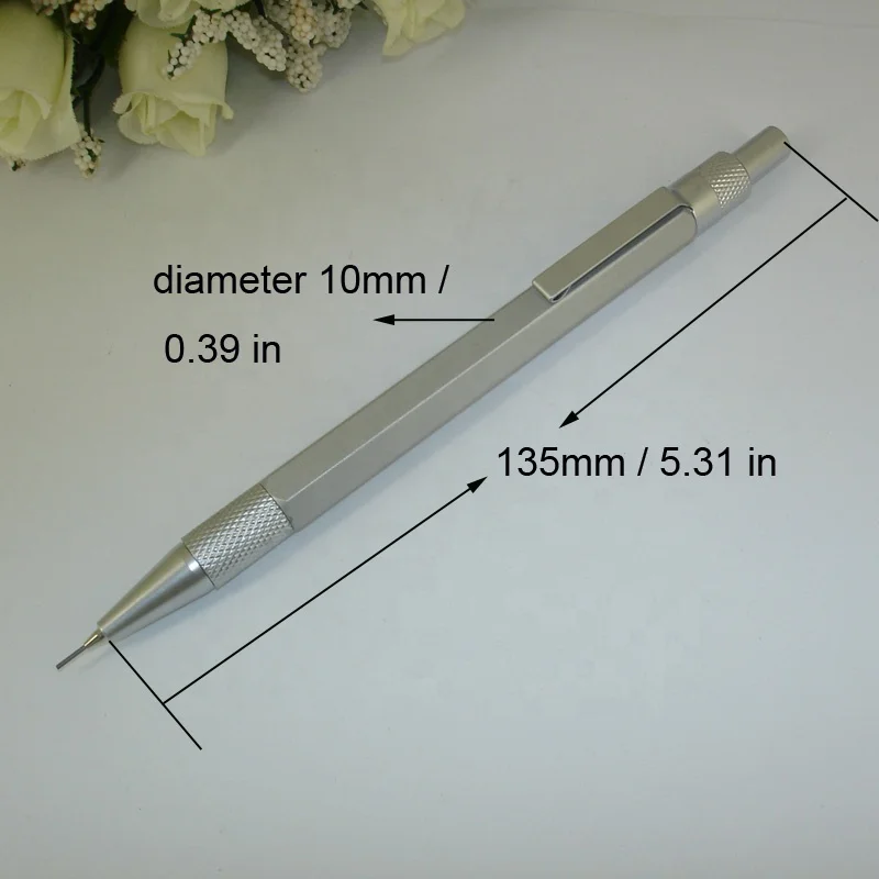 Металлический серебристый механический карандаш ACMECN 0 5 мм с компьютерным гравировкой кликом нажатием шестигранный алюминиевый милый автоматический