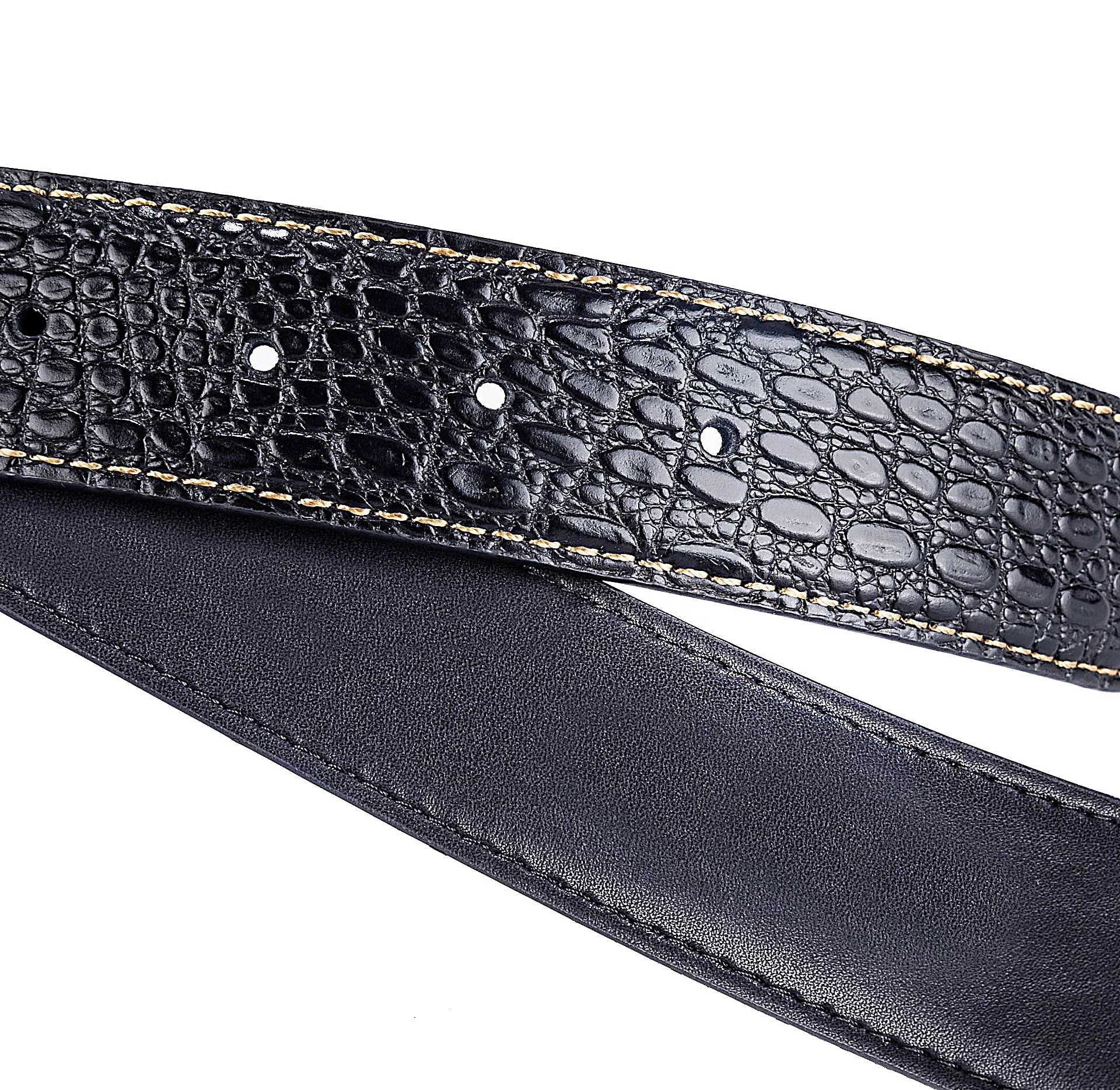 Top Grain 34 28 mm Wide Snake Genuine Leather Belt Strap with Holes No Buckle for Man