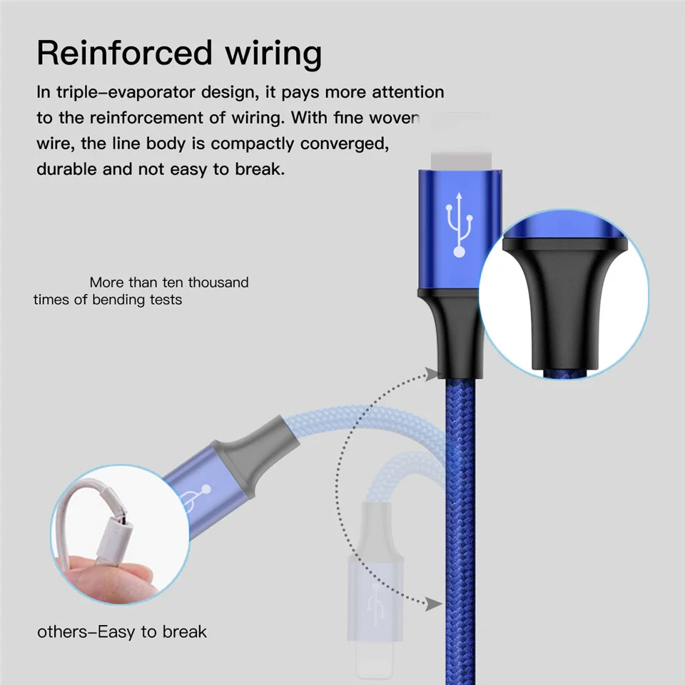  Usb кабель с нейлоновой оплеткой 3 в 1 взаимный обмен данными между компьютером и периферийными устройствами зарядный для передачи данных телефонный зарядки линия iphone Android