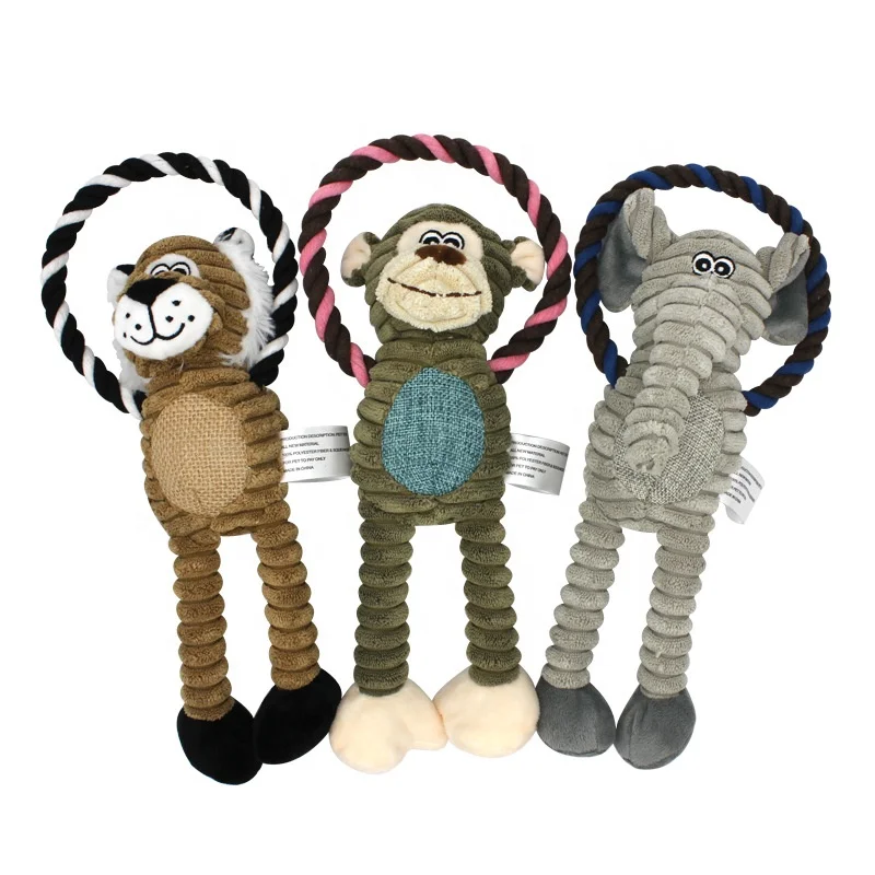 Hot sell Squeaky Monkey elephant lion pet dog toy Plush dog rope toy dog chew toys
