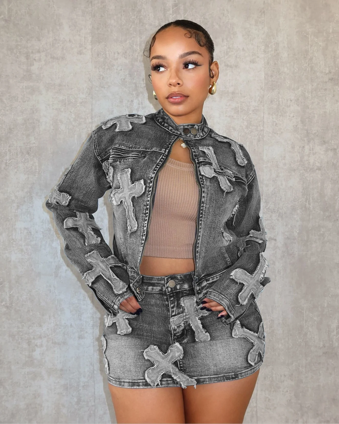 High Quality Designer Brand Long Sleeve Jean Outfits Woman Denim Jacket And Skirt Set For Women 2024