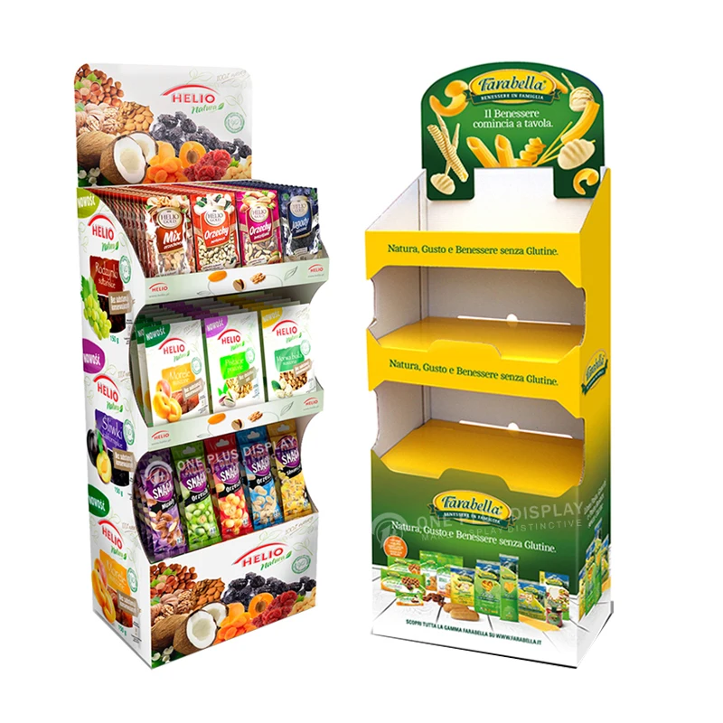 Wholesales Custom Corrugated Cardboard Floor Display Stand rack for Supermarket Food Potato Chips Coffee Bean Chocolate