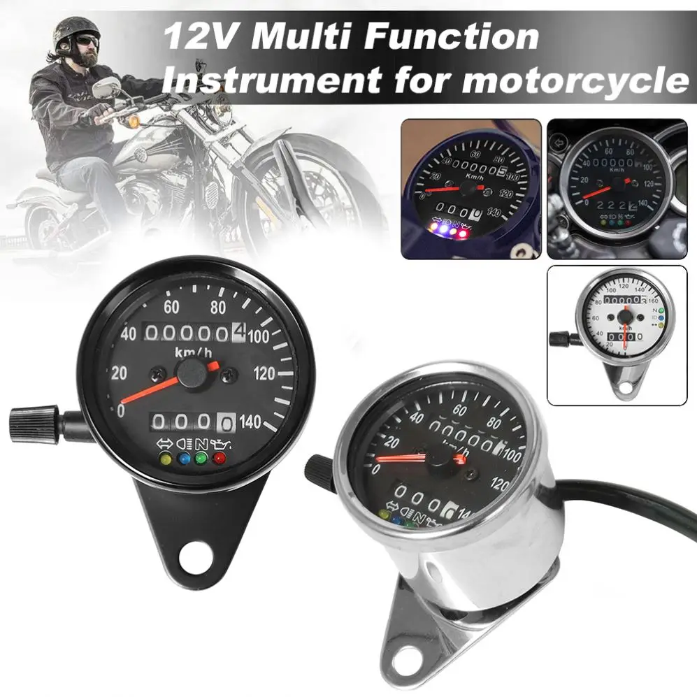 Motorcycle Dual Odometer Speedometer Gauge KM/H Mini Retro Tachometer Universal LED Indicator Light for KTM Ducati Kawasaki BMW