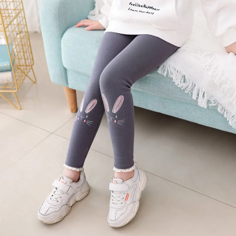 Cartoon Style Winter Cotton Children Warm Velvet Thick Fleece Leggings For Baby Girls