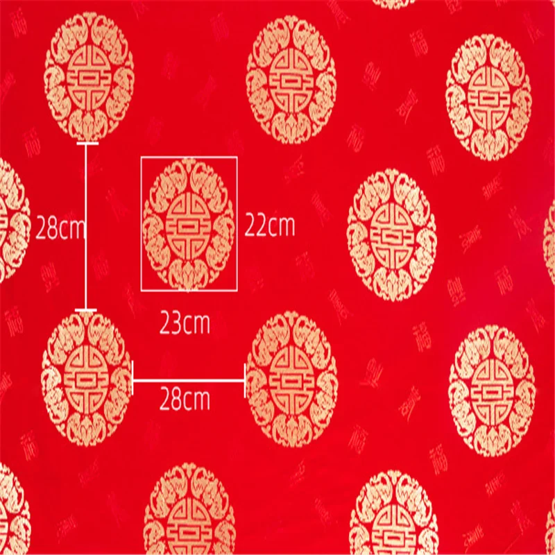 Great Quality Red Color Best Selling Hot Sale Classic Fushou Group Pattern Brocade Fabric for Home Textile
