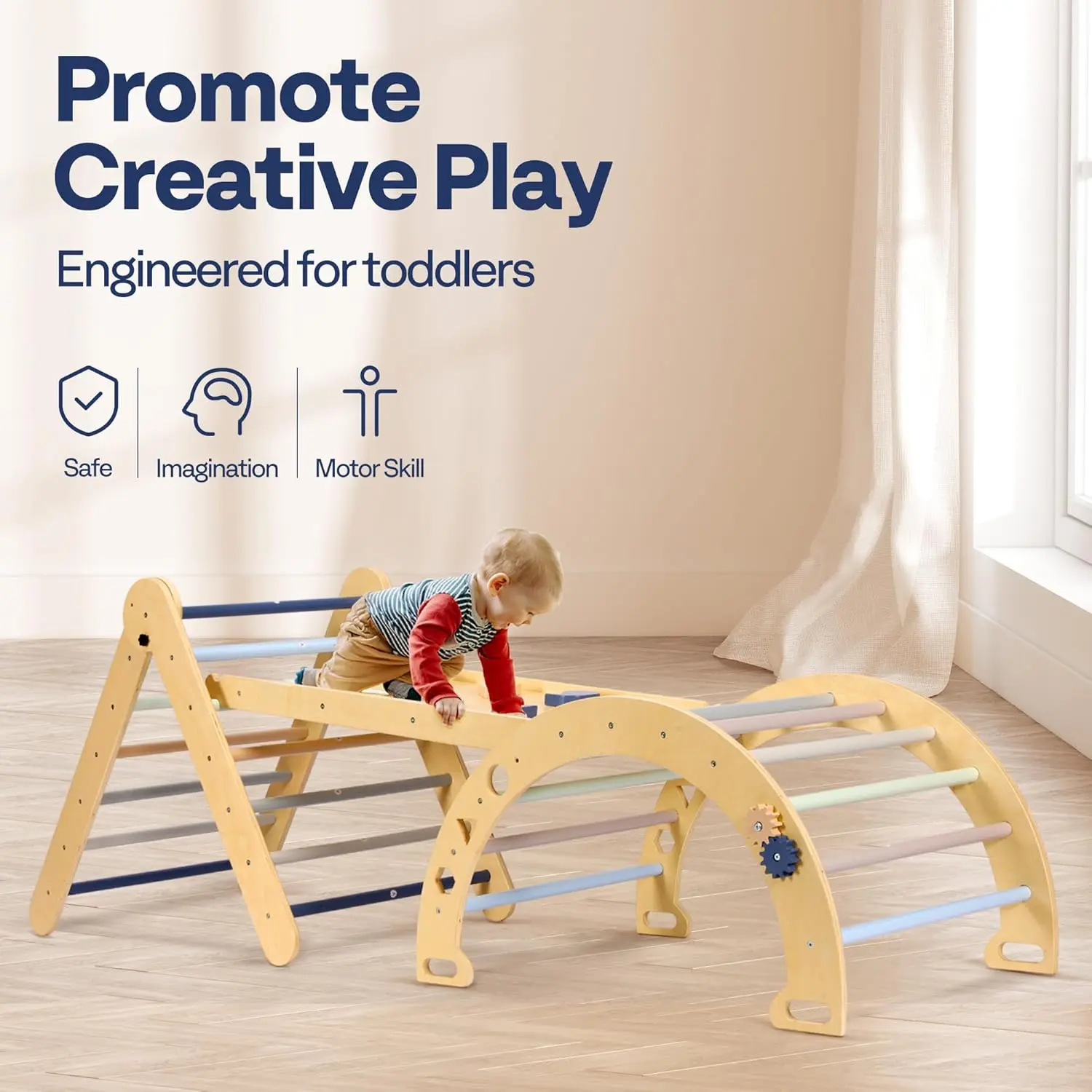 Kids Indoor Wooden Jungle Play Gym Playground Montessori Triangle Climbing Frame For Children