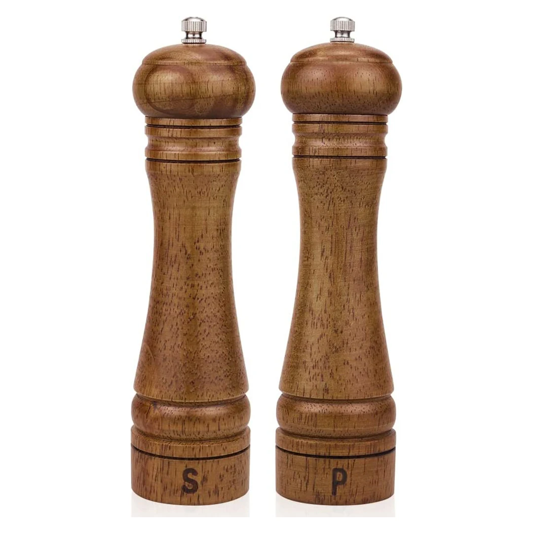 Oak Wood Natural Wooden Pepper&Salt Grinders Set Adjustable Portable Mills With Ceramic Grinding Core Home Cooking High-Quality