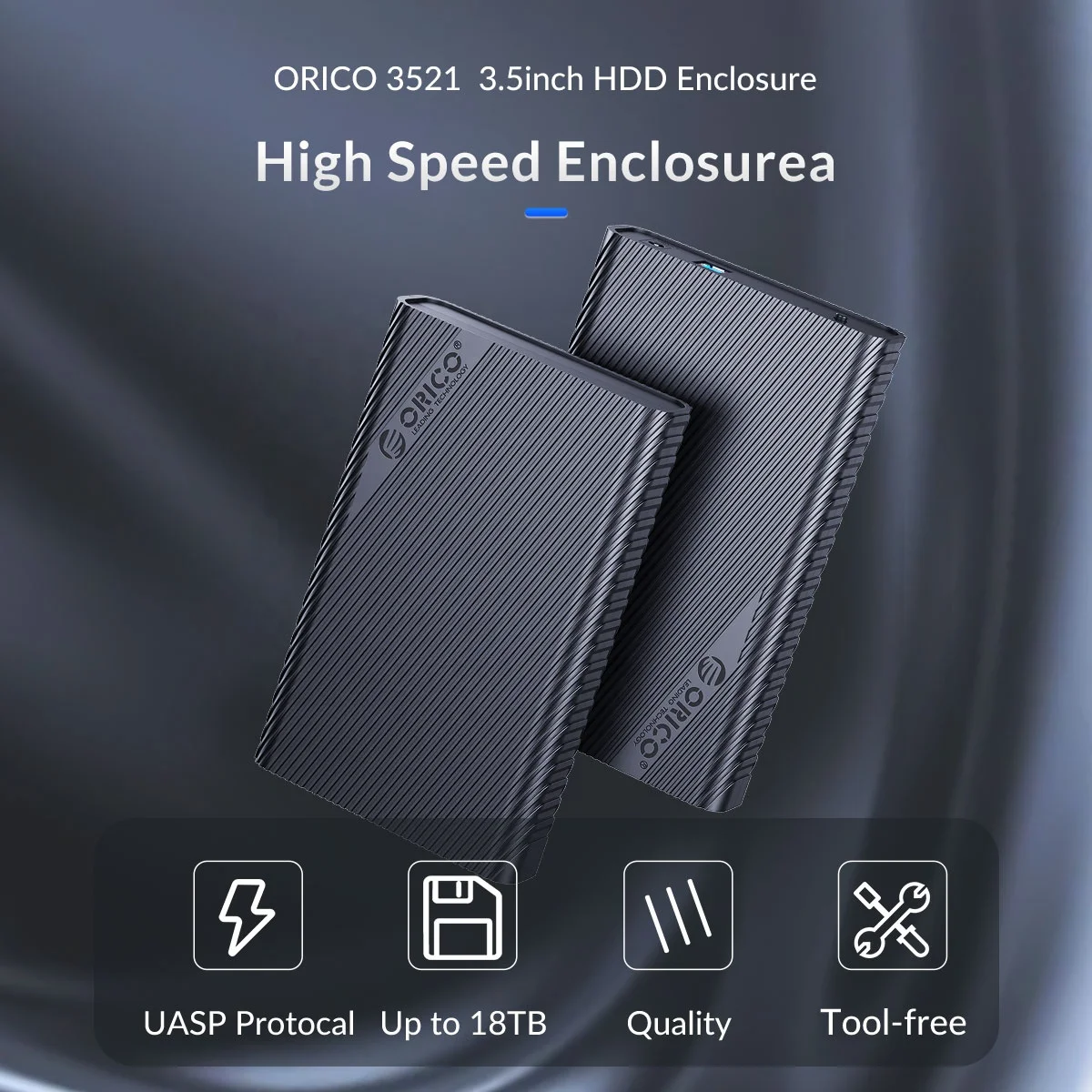 ORICO 18TB Max UASP Protocol USB3.1 GEN1 Type-C SATA 3.5 Inch External Hard Drive Protective Case Enclosure 3521C3