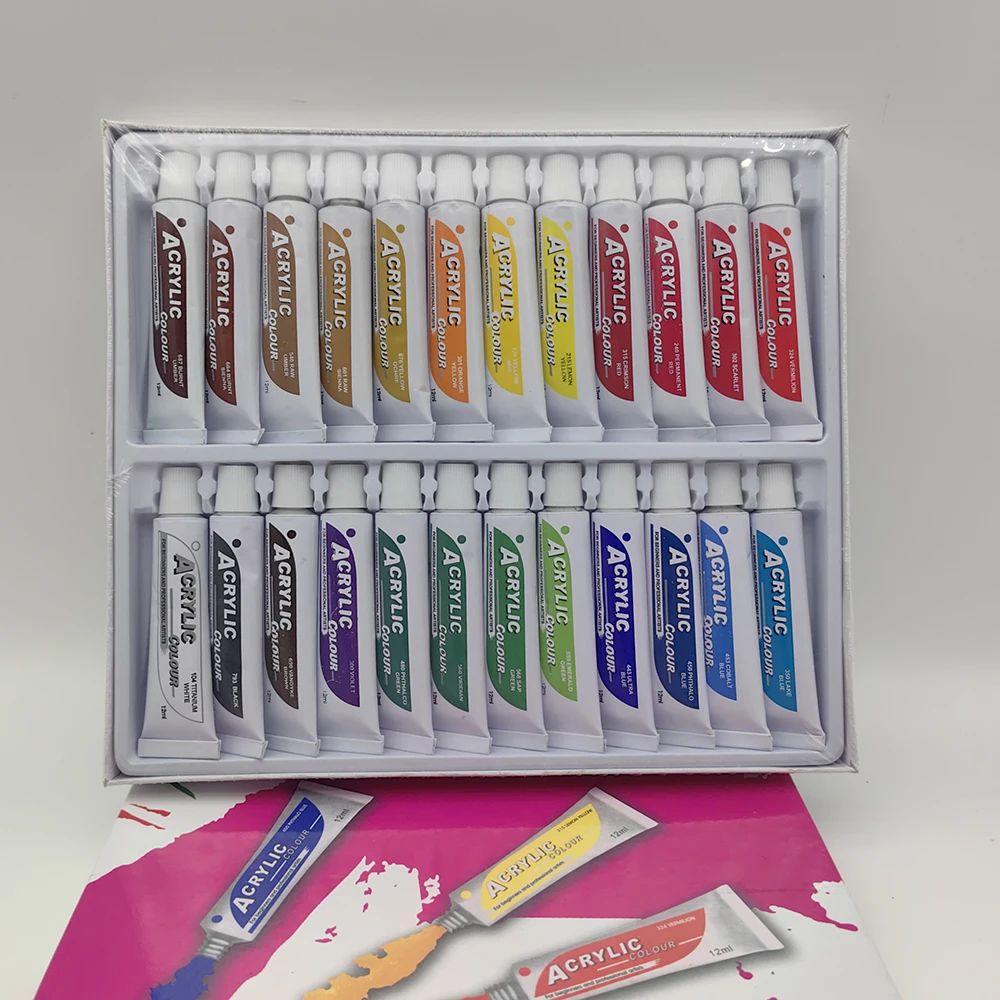 Factory Supplies Customized 12 ML Ideal Acrylic Art Paint Set for Canvas Wood Rock Painting Oil Watercolor Acrylic Paint Set