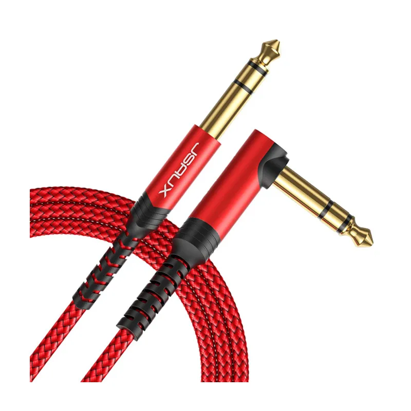 JSAUX Right Angle to Straight Electric Instrument Cable TRS 6.35mm Cable for Electric Guitar