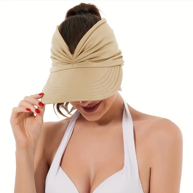 New Model UV Protection Wide Brim Open Top Sun Visor Female Outdoor Sport Cool Hollow Caps Beach Swimming Sun Hat
