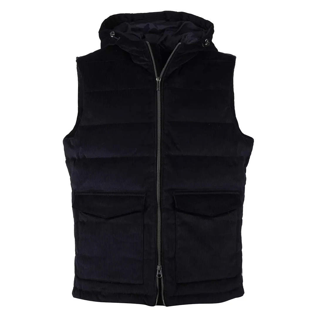 New Men Winter Custom Logo High Quality Hood Zipper Corduroy Cotton Filler Sleeveless Vest Jackets