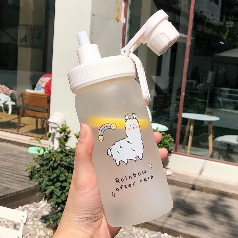 Fashion Cartoon Cute Bear Glass Bottles With Straw Simple Colorful Drinking Water