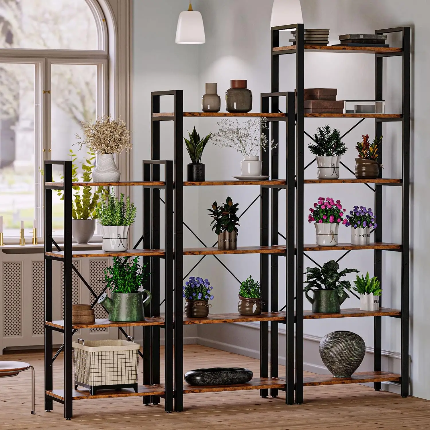 Bookcase 6 Shelves Vintage Industrial Style Bookcase For Home Office Decoration
