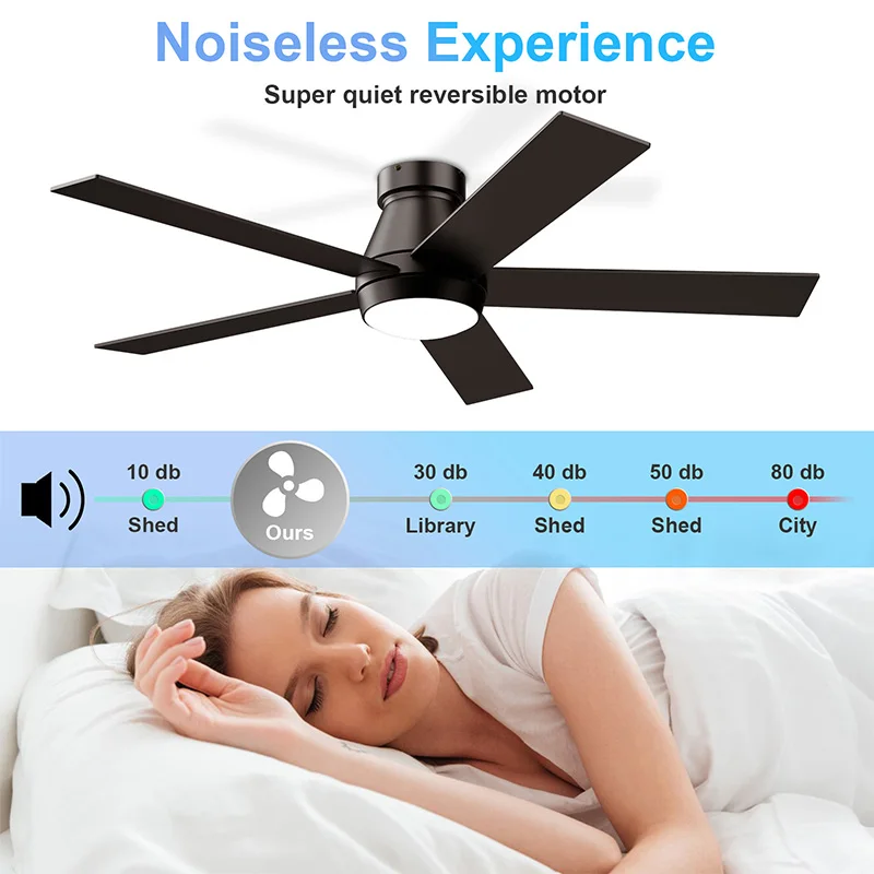 TCL Modern Smart 52 Inch 5 Blades Black Dc Motor Led Ceiling Fan with Light and Remote Control for Home Living Room or Bedroom