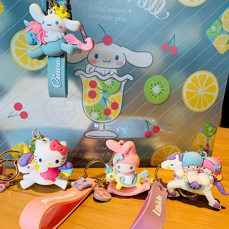 Cute Kuromi Melody Hello Kitty Keychain Kawaii Cartoon Hello Kitty Big Eared Dog Penguin Women Bag Pendant Key Chain
