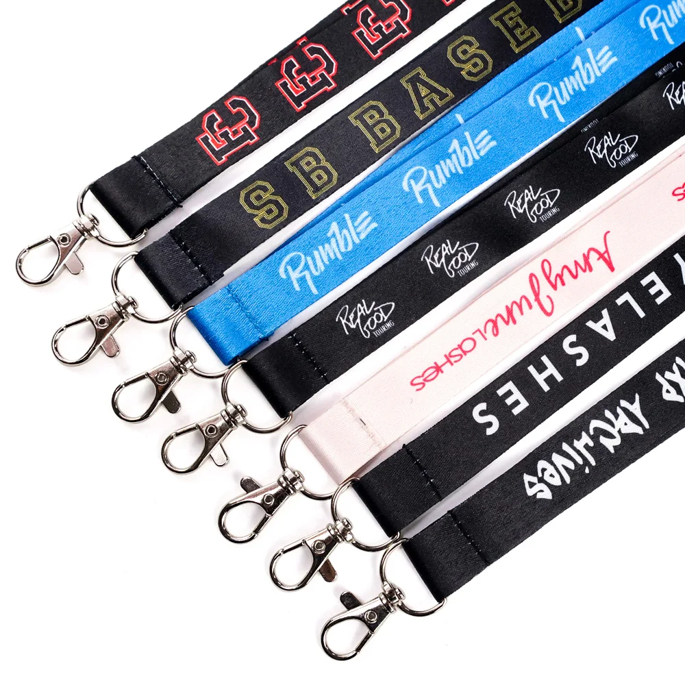 Custom designer cute adjustable sublimation printed fabric lanyards with id card badge holder