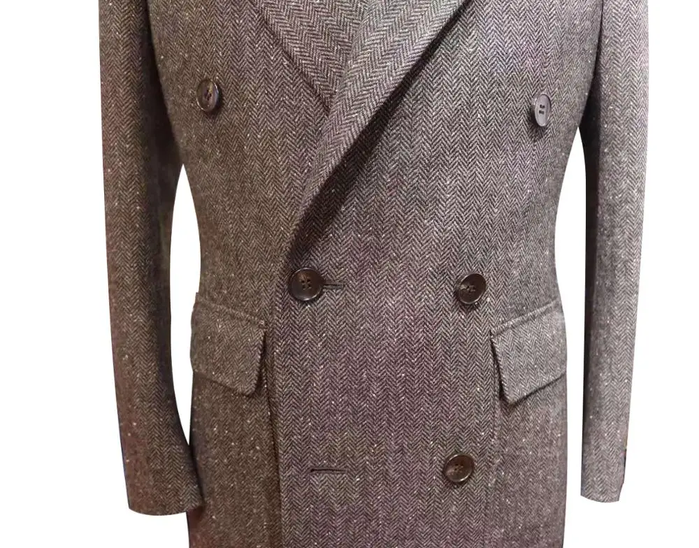 In stock wholesale single-breasted brown wool topcoat with internal pockets