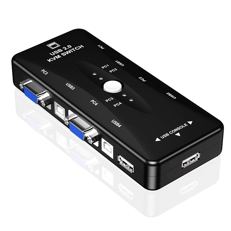 
KVM Switch Box 2 Port 4 Port USB Switch KVM Switcher Splitter Box with 2 VGA Cables for PC Keyboard Mouse Monitor Plug Play 