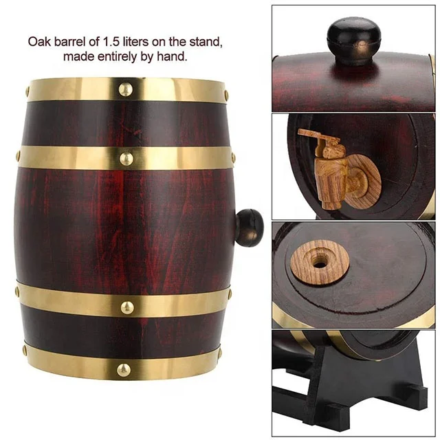 
Custom brown color 5 litre oak wooden barrel Wholesale IBEI products storage packaging beer and red wine keg 