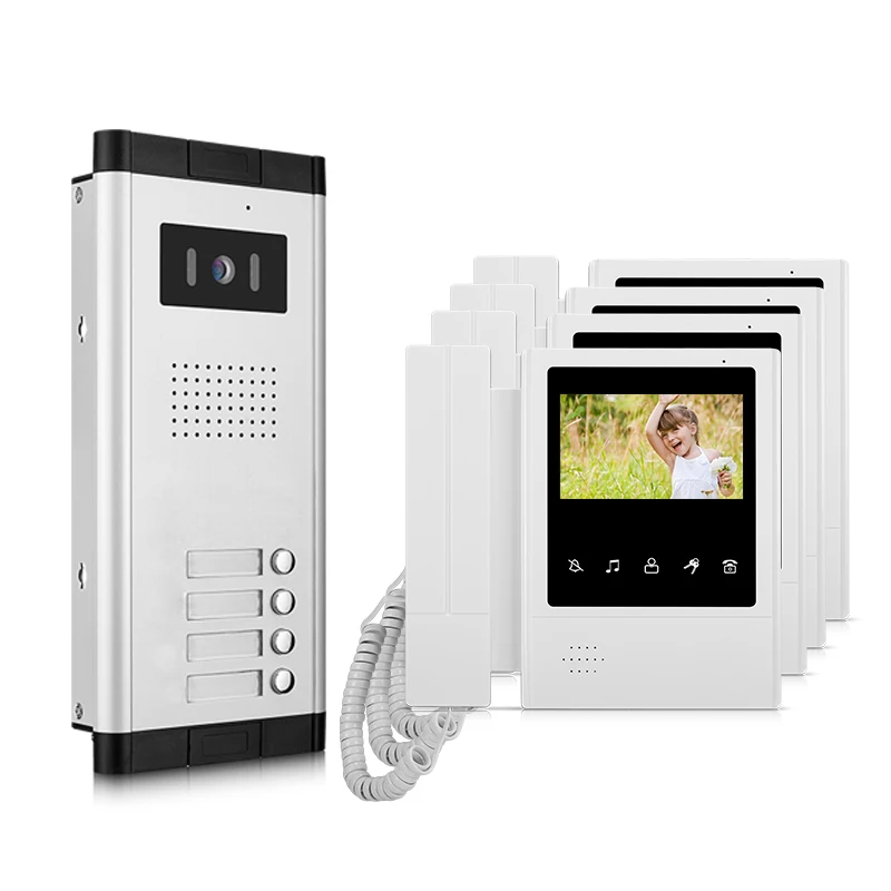 Factory supply 4 apartment Video doorphone doorbell camera Kits for home security Wired Video Intercom System