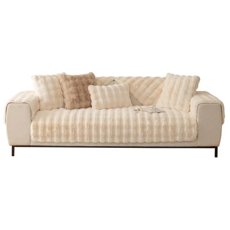 Wholesale Rabbit Plush Non-slip Solid Sofa Cover Furniture Protector L Shaped Seat Covers for Sofas