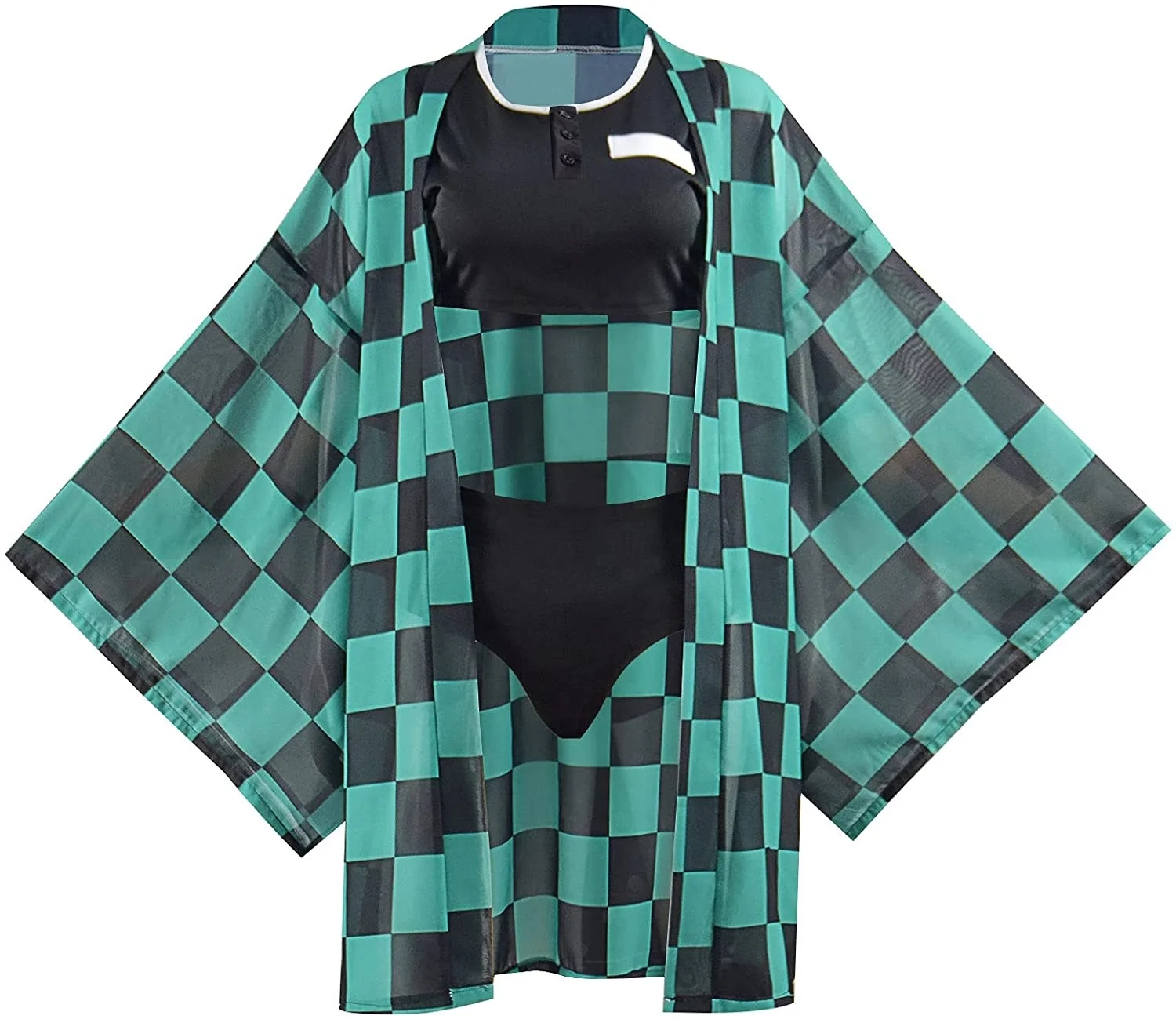 Demon Slayer Swimsuit 3 Pieces Kimetsu no Yaiba Bikini Beach Swimsuit Anime Bathing Suit Sheer Chiffon Cover Up Cardigan