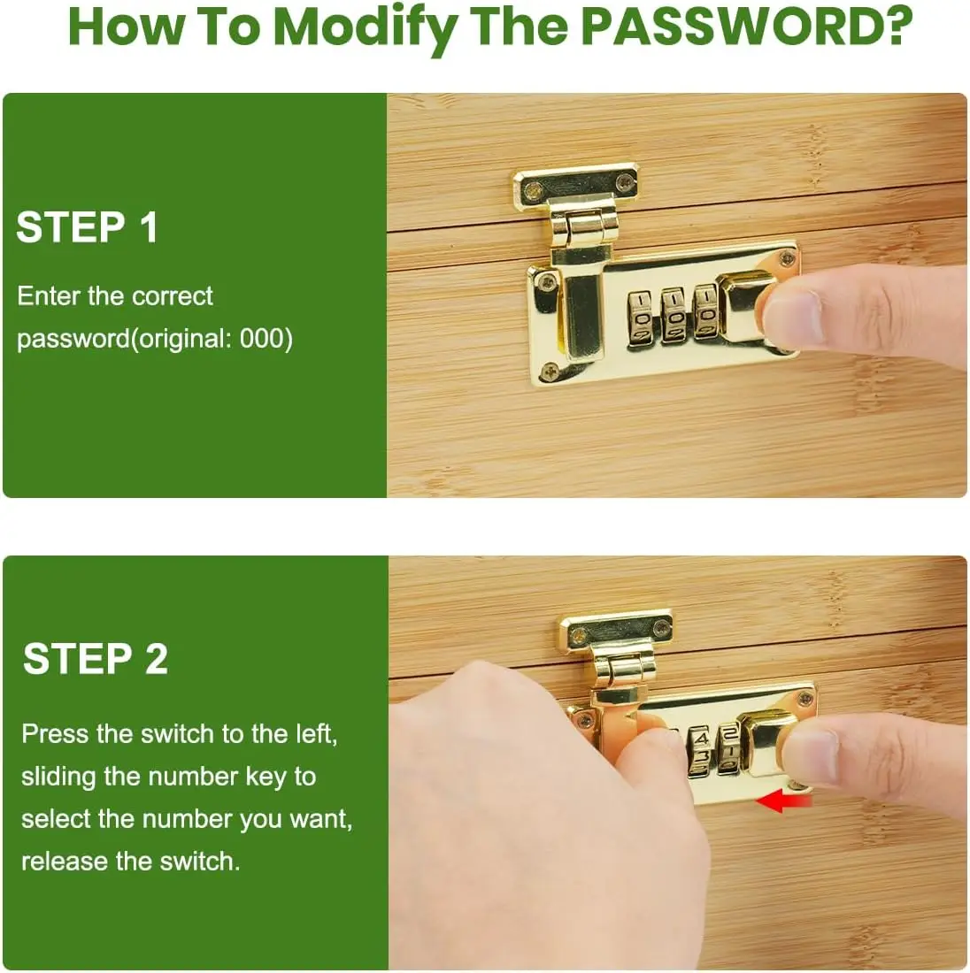 Large Bamboo Box with Combination Lock Decorative Box with Glass Jar & Brush For Home,Wooden Lockable Container with Large Tray