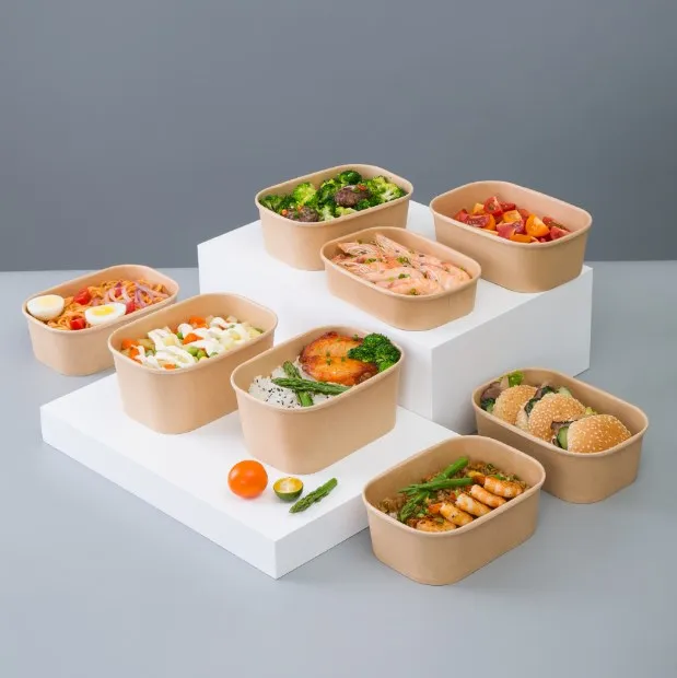 kraft paper container rectangle thickened microwavable disposable food grade box takeaway square paper bowl