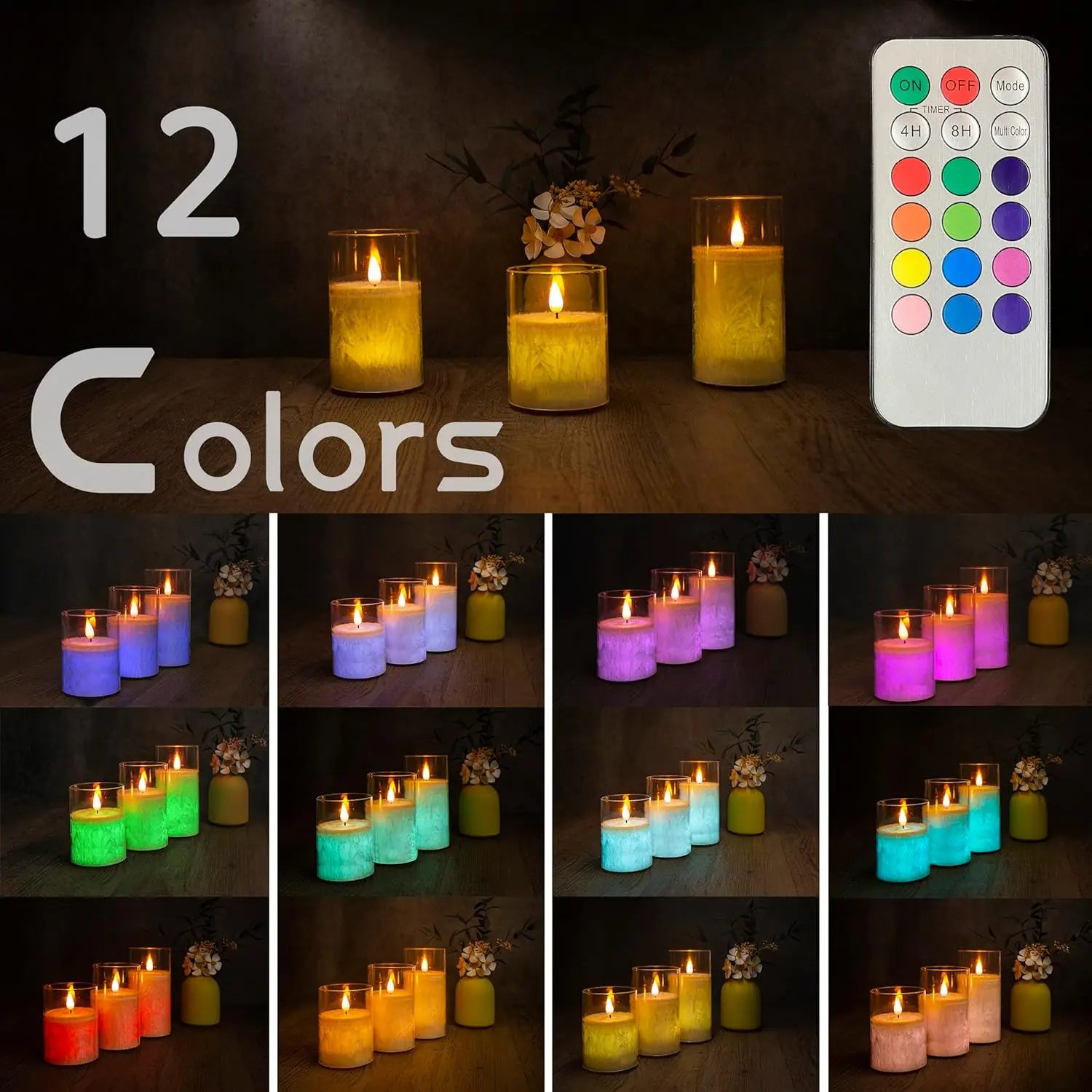 Color Changing Flameless wax Battery Operated Candles light set Pillar Acrylic Electronic led candles with remote control